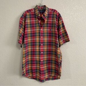 Vtg Ralph Lauren Shirt Mens M Blake Pony Madras Plaid Short Sleeve Button Up